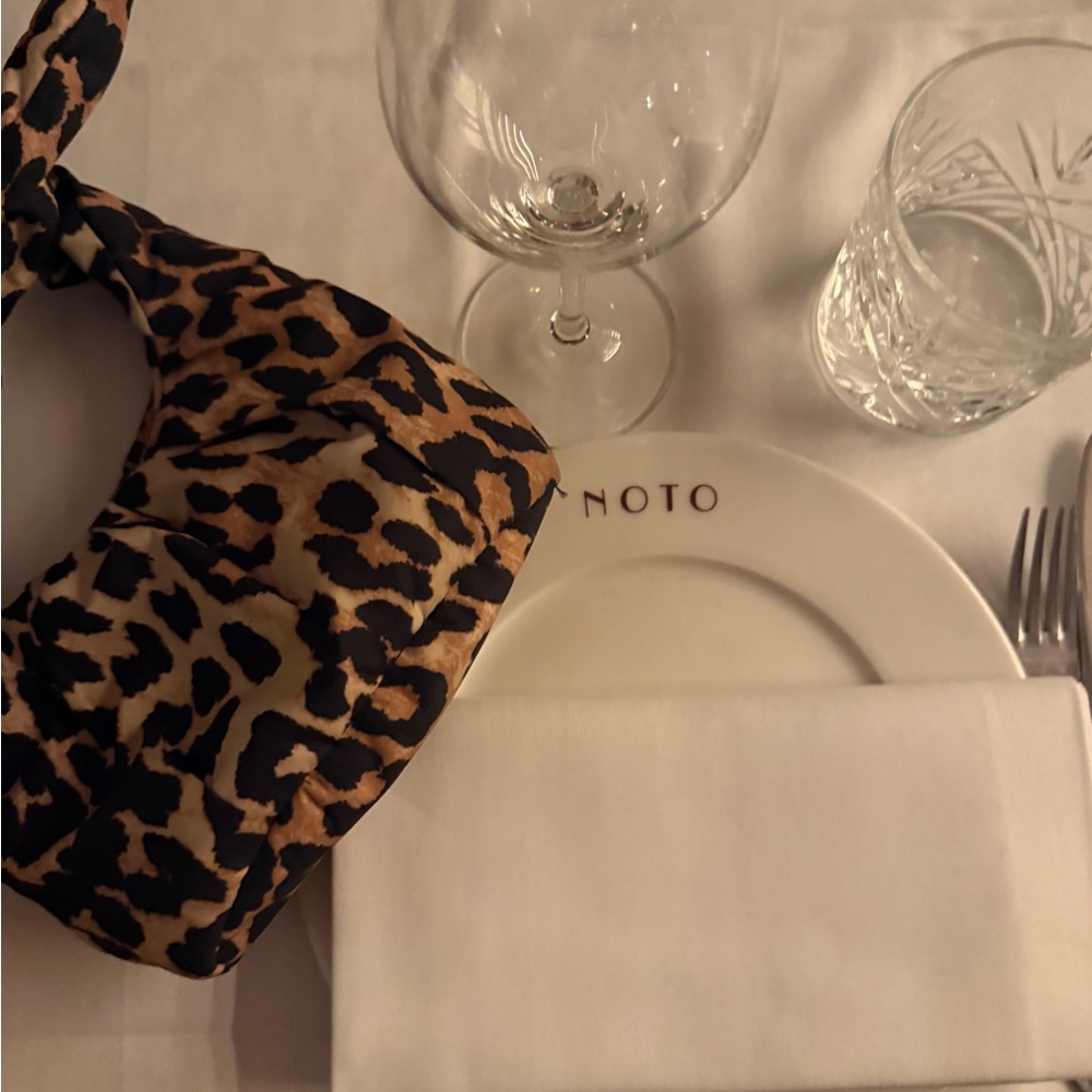 Ganni Leopard Print Bag - Black and Tan
